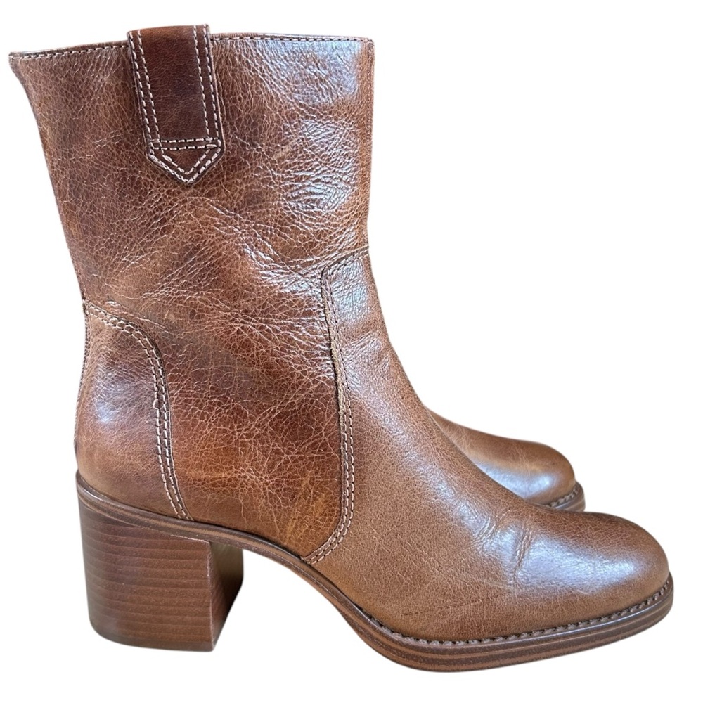 Vince Camuto Zanilla Brown Leather Block Heel Boots